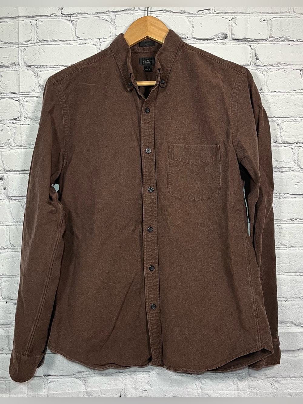 J Crew Oxford Chamois Flannel Shirt Mens Size Medium Brown Button Up